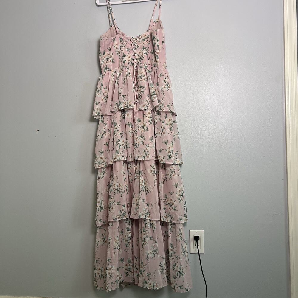 NWT VIGI Flourishing Shine Light Pink Floral Tiered Maxi Dress Sz L - Picture 15 of 16